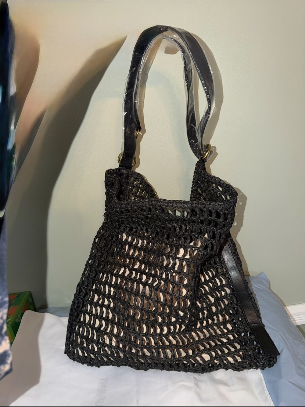 Black crocheted woven beach vacation travel tote bag NEW make an offer! - Picture 3 of 6